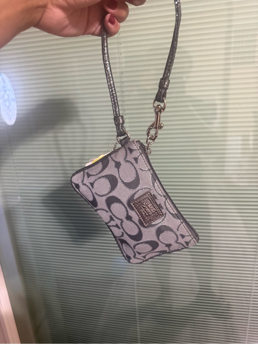 Coach Silver Gray Signature Wristlet Card Case